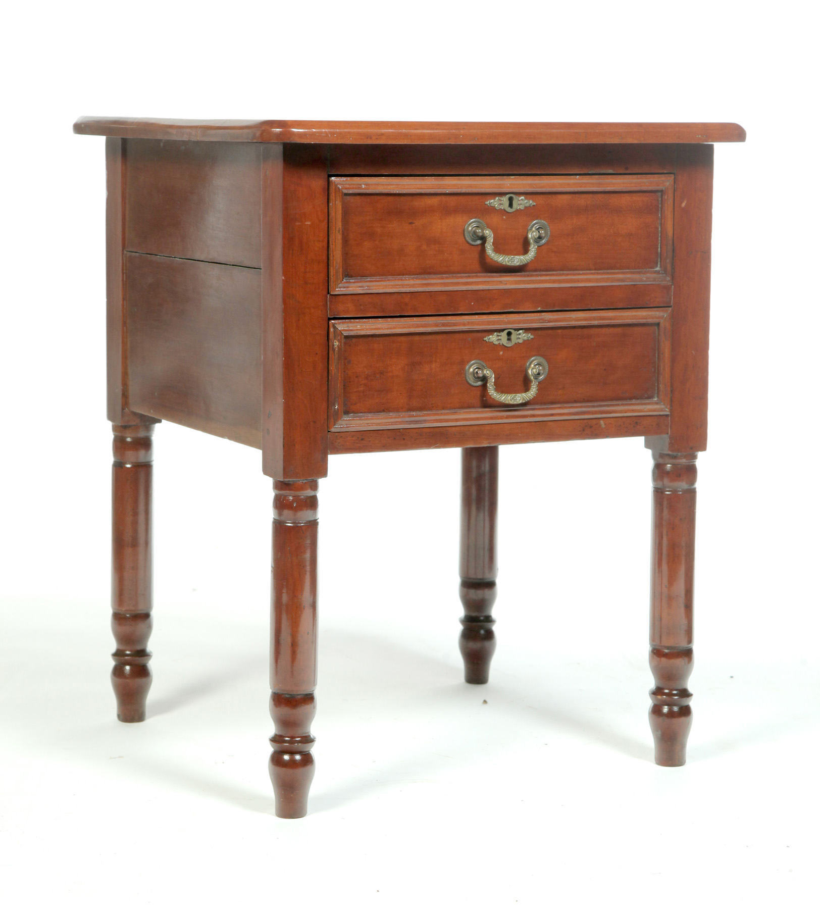 Appraisal: TWO-DRAWER CHERRY WORKTABLE American nd quarter- th century Turned legs