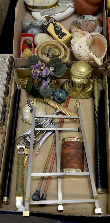 Appraisal: Two tray lots to include two leather covered tall lighters