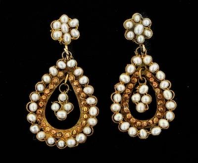 Appraisal: A Pair of Victorian Style Pearl Earrings Unmarked yellow gold