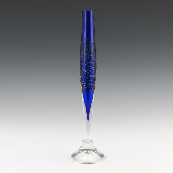 Appraisal: GLASSHOUSE STUDIO BUD VASE Clear to cobalt glass bud vase