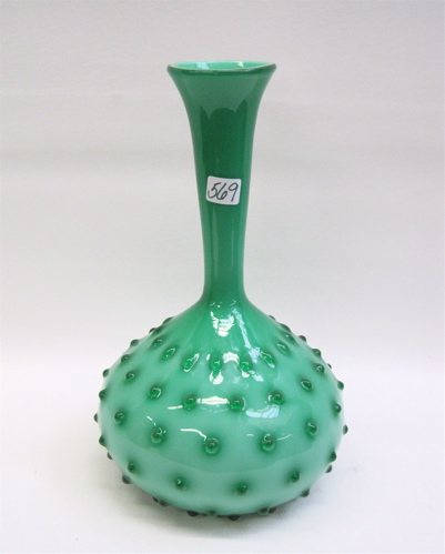 Appraisal: MURANO ART GLASS VASE green with hobnail style raised decoration