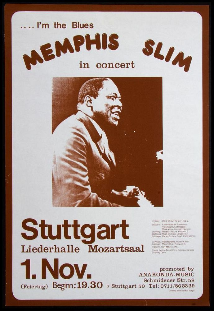 Appraisal: Memphis Slim A vintage Memphis Slim poster for a concert