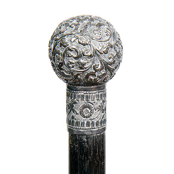 Appraisal: Silver Dress Cane Ca - An fancy silver ball which