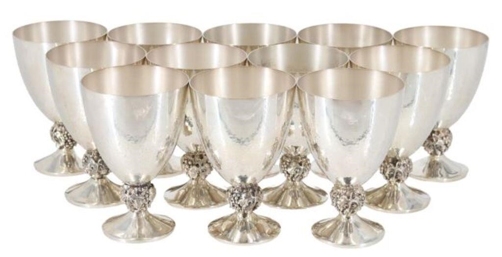 Appraisal: lot of Spanish silver goblets bowl with hammered texture grape