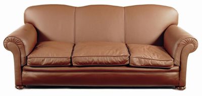 Appraisal: A three seater sofa re-upholstered in brown leather on disc