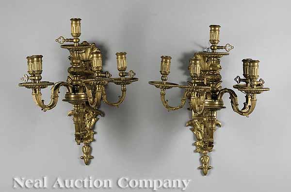 Appraisal: A Pair of Antique French Gilt Bronze Five-Light Sconces late