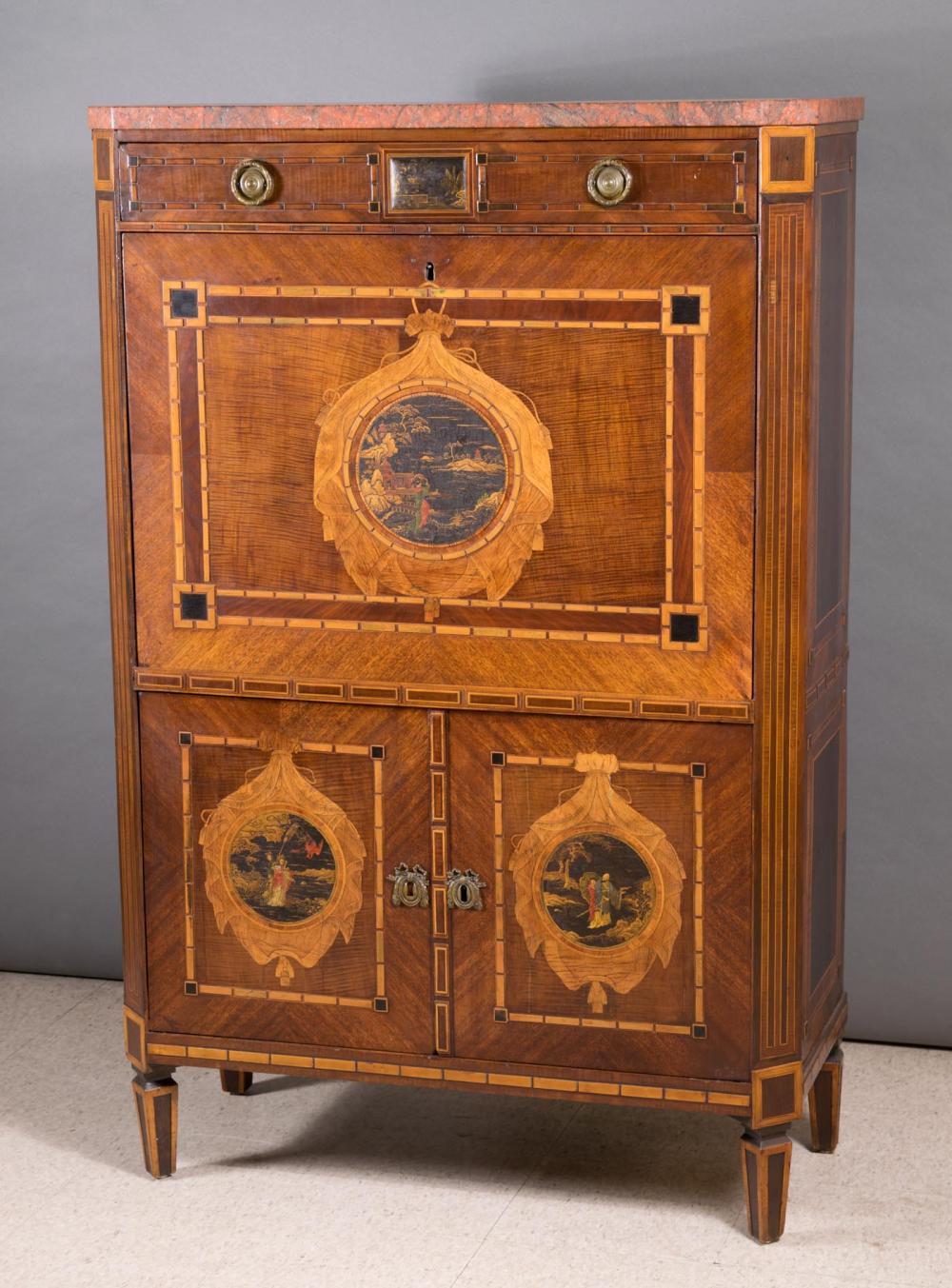 Appraisal: LOUIS XVI STYLE DROP-FRONT SECRETAIRE A ABATTANT French late th