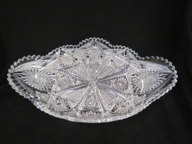 Appraisal: Large Cut Glass Oval Tray petal flower center design starburst