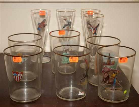 Appraisal: Set of six Spanish hand painted tumblers and four duck