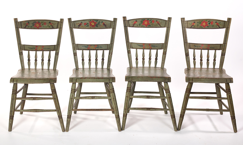 Appraisal: FOUR PLANK BOTTOM SIDE CHAIRS American ca - Set of