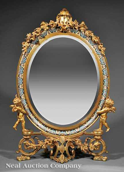 Appraisal: A Fine French Champlev Enamel and Gilt Bronze Dressing Mirror