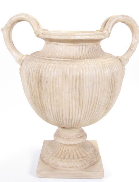 Appraisal: A composite Grecian style patio urn with square base x