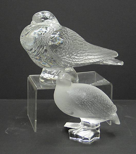 Appraisal: Two Lalique frosted or clear glass birds Pigeon Bruges and