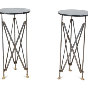 Appraisal: A Pair of Neoclassical Style Steel and Brass Pedestal Tables