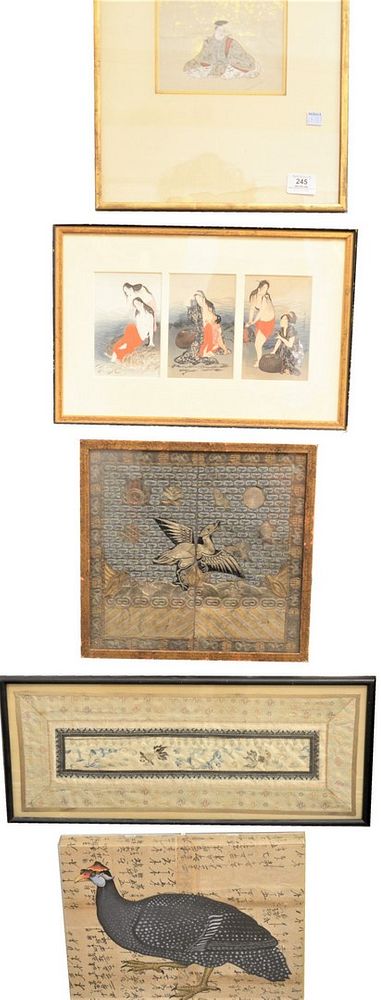 Appraisal: Group of Eight Framed Asian Items to include an embroidered