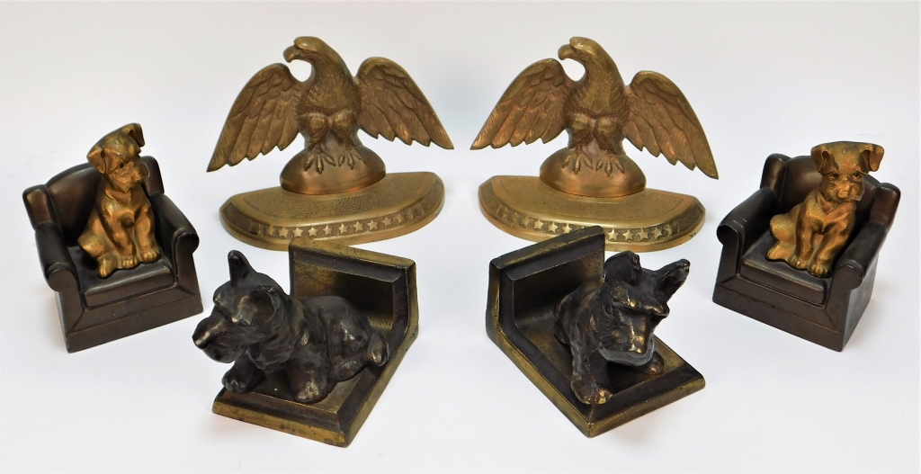 Appraisal: PR AMERICAN BRONZE BRASS ANIMAL BOOKENDS GROUP United States th