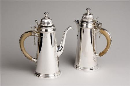 Appraisal: A pair of Britannia standard silver caf -au-lait pots C