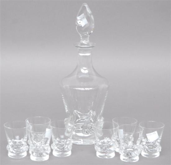 Appraisal: DAUM NANCY DECANTER AND EIGHT GLASSES Decanter