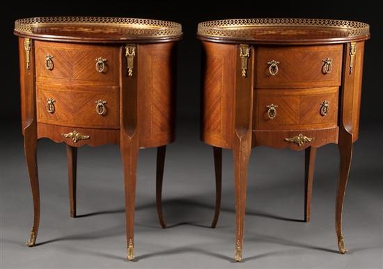 Appraisal: Pair of Louis XV style gilt-metal-mounted marquetry and stringer inlaid