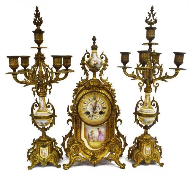 Appraisal: piece French Louis XV style mantel set late th c