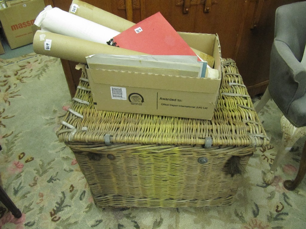 Appraisal: Wicker hamper and box containing railway ephemera