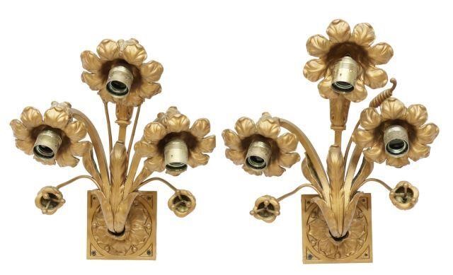 Appraisal: pair Art Nouveau gilt painted bronze wall sconces three lights