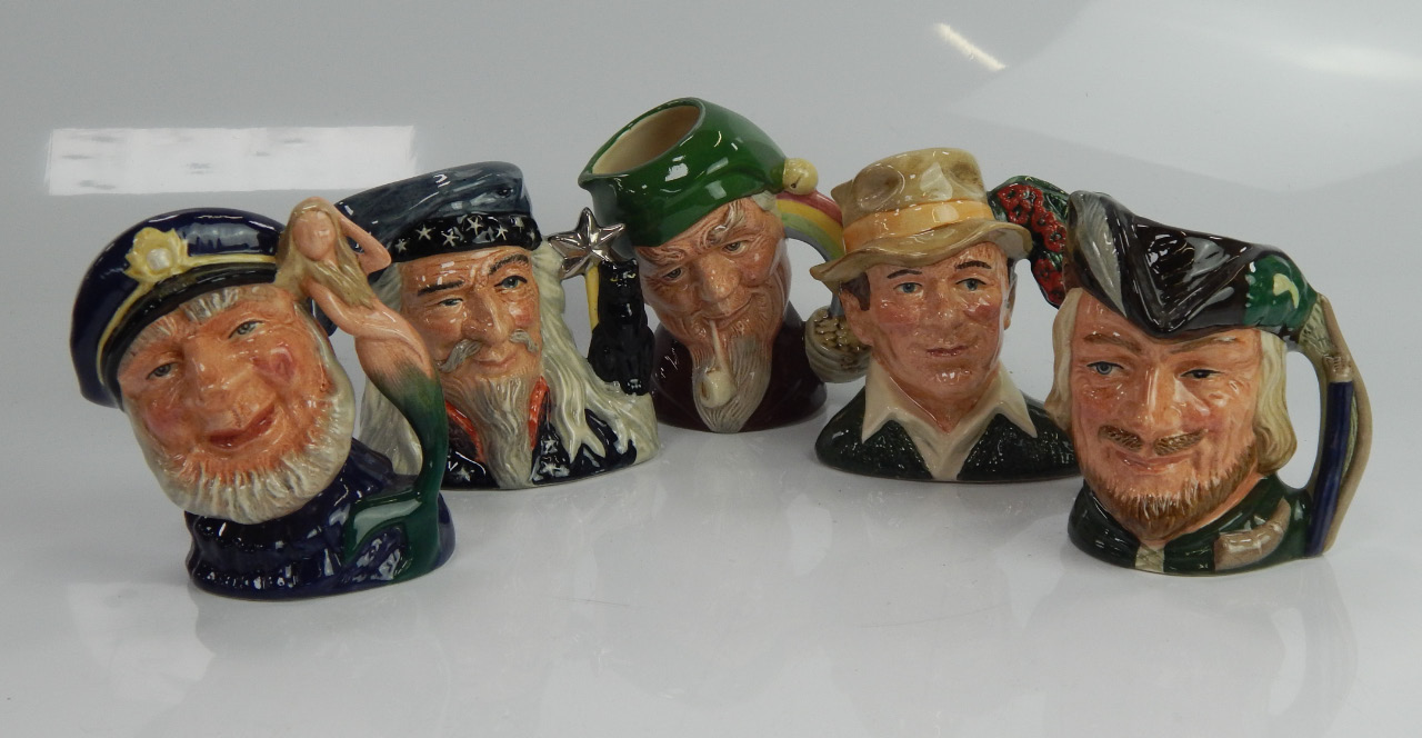 Appraisal: Five Royal Doulton character jugs comprising The Gardener Robin Hood