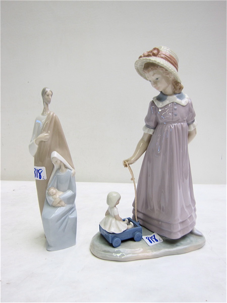 Appraisal: TWO LLADRO PORCELAIN FIGURES young girl pulling wagon with doll