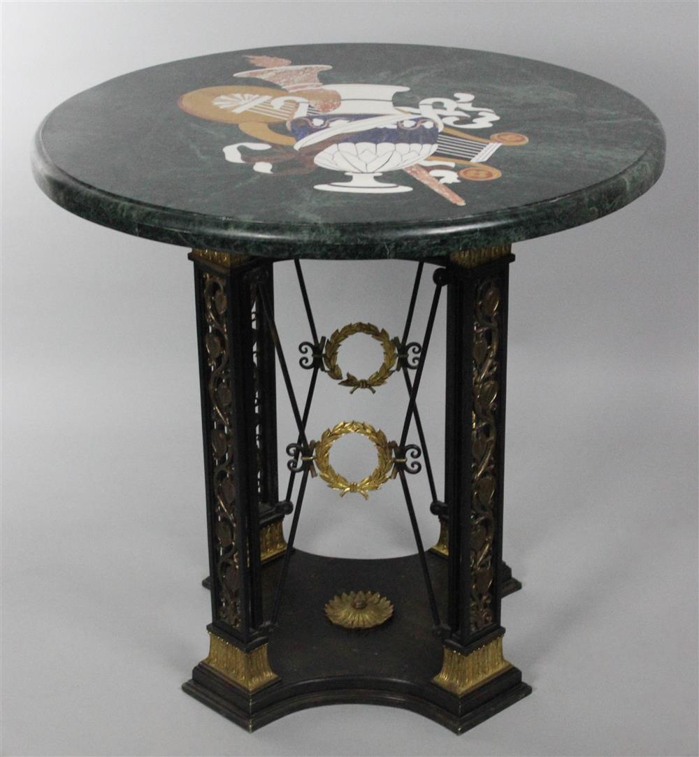 Appraisal: CONTINENTAL NEOCLASSICAL STYLE GILT AND PATINATED BRONZE PIETRE DURE CENTER