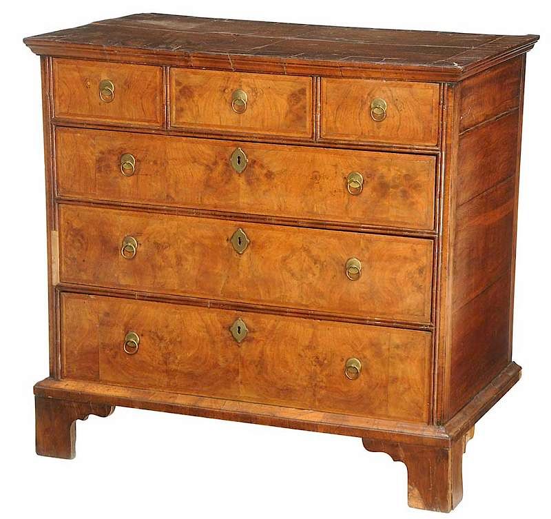 Appraisal: Queen Anne Figured Walnut Six Drawer Chest British th century