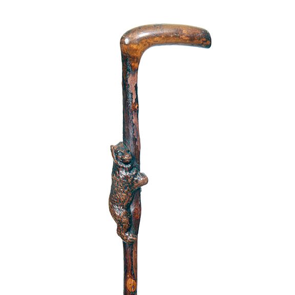 Appraisal: Bear Folk Art Cane Ca - A twigspur briarwood shaft