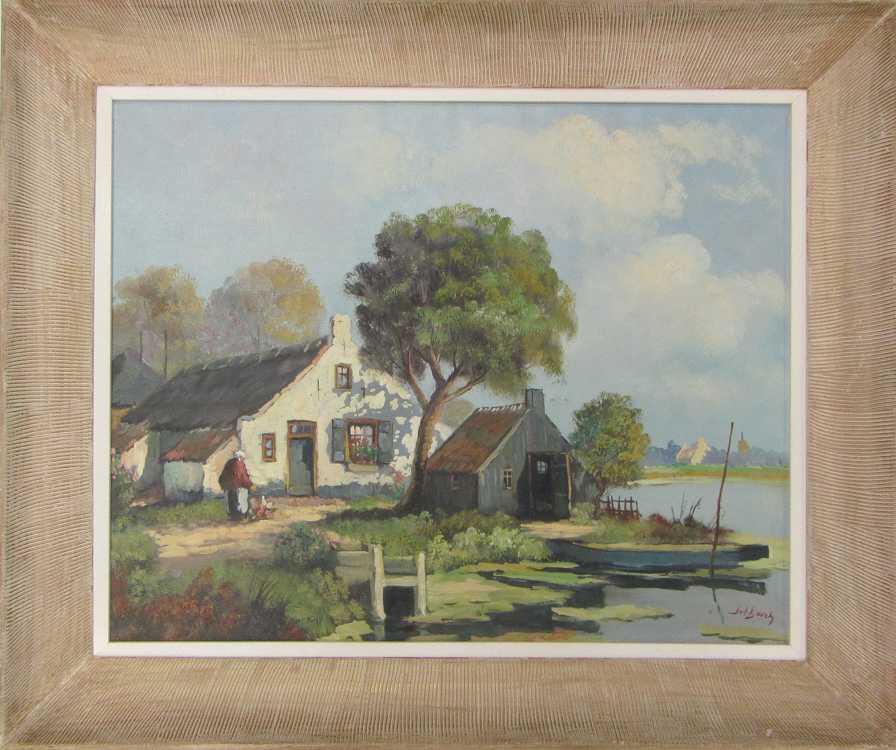 Appraisal: DUTCH LANDSCAPE OIL ON CANVAS depicting a cottage and river