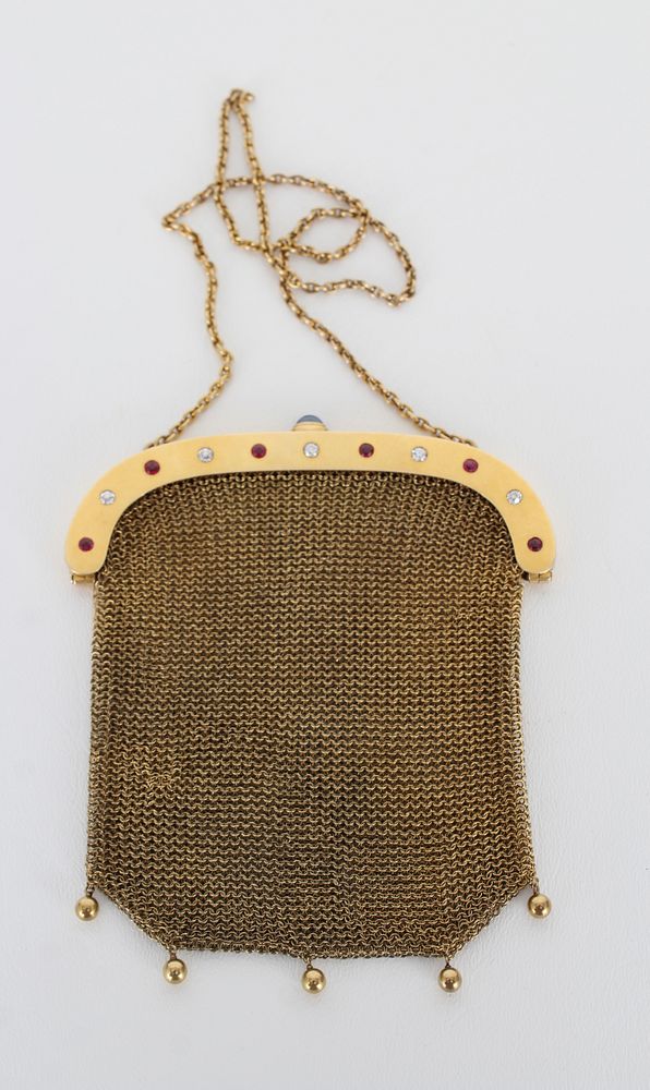 Appraisal: K Gold Mesh Coin Purse w Diamond Ruby Clasp K