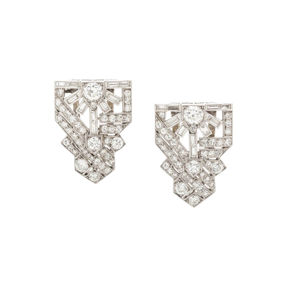 Appraisal: DIAMOND DRESS CLIPS DIAMOND DRESS CLIPS Containing old European cut