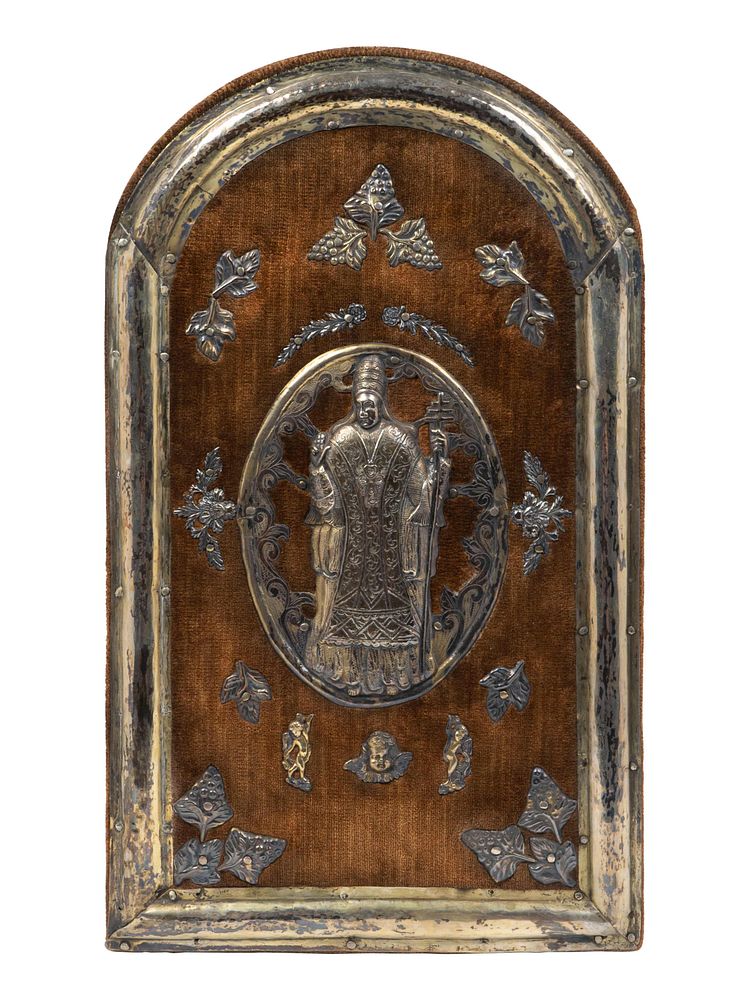 Appraisal: A Spanish Colonial Silver-Mounted Velvet Plaque Height x width inches