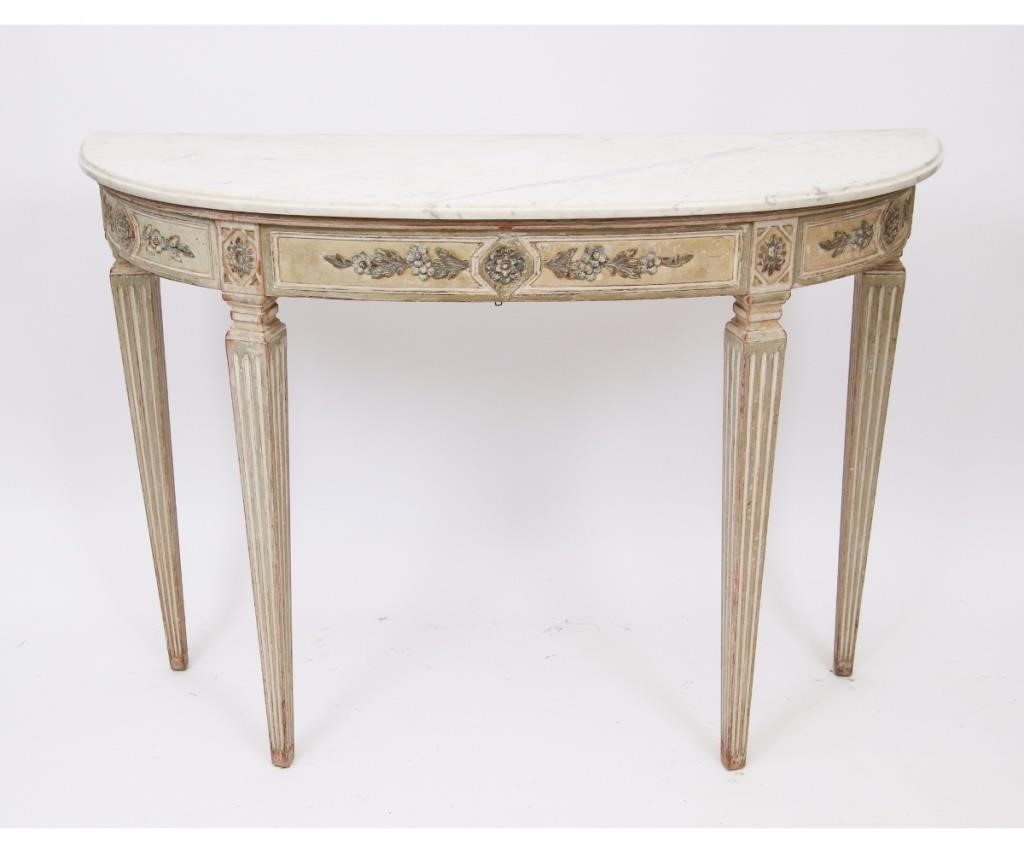 Appraisal: Italian carved demilune wall table with marble top circa h