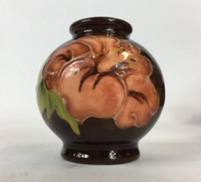 Appraisal: Moorcroft miniature vase decorated in the hibiscus design height cm