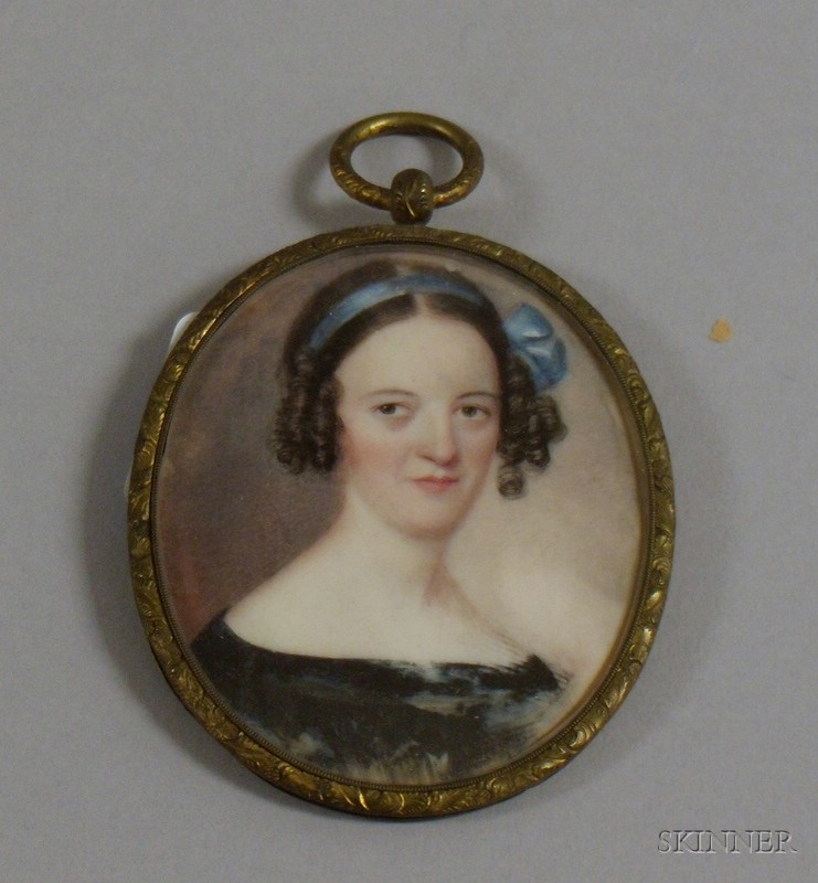 Appraisal: Framed Miniature Painted Portrait of a Young Woman with Blue