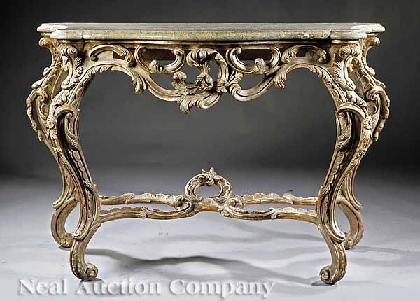 Appraisal: A Louis XV-Style Carved and Argent Console Table the grey