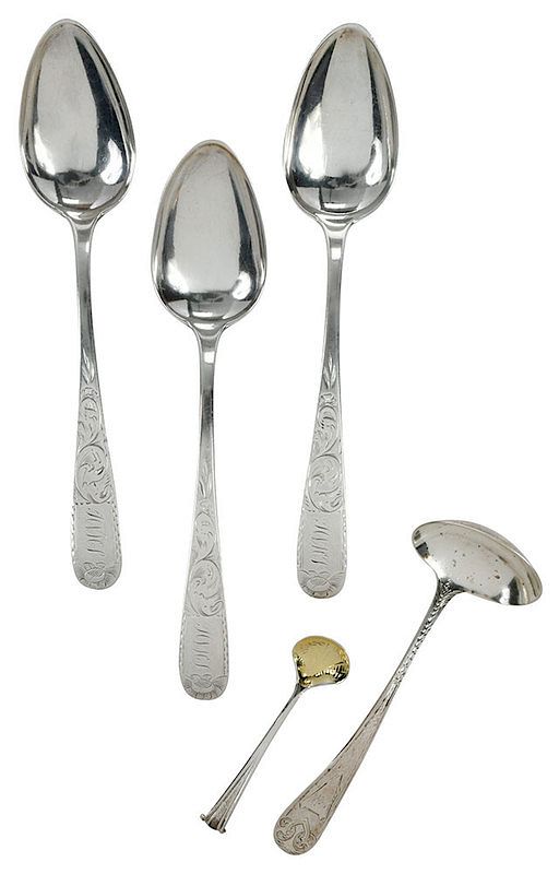 Appraisal: Five Andrew Warner Coin Silver Spoons American mid th century