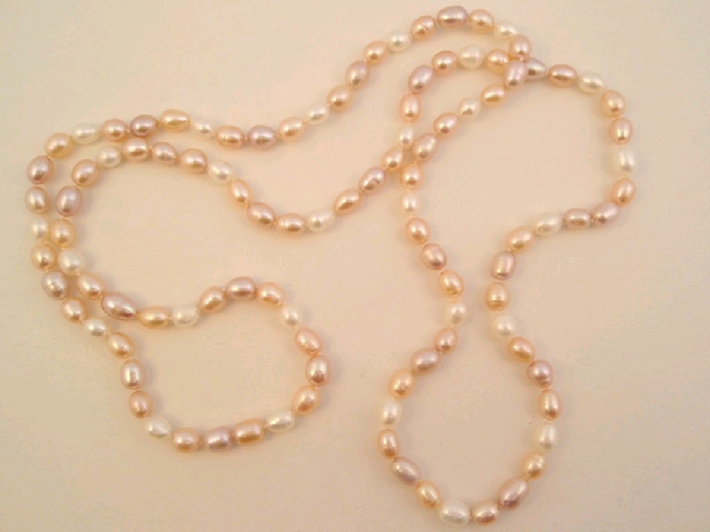 Appraisal: A pastel colour freshwater pearl long necklace