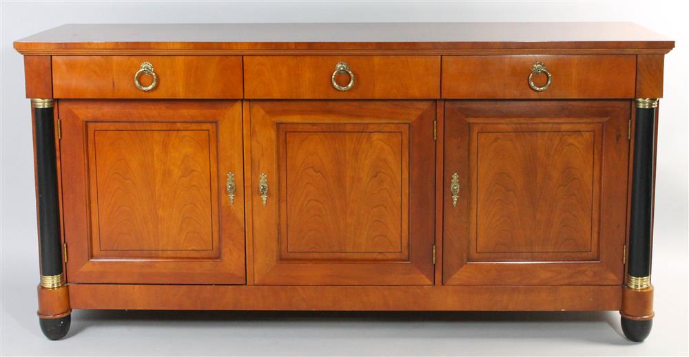 Appraisal: BAKER FRENCH EMPIRE STYLE CHERRY SIDEBOARD WITH EBONIZED COLUMNS rectangular