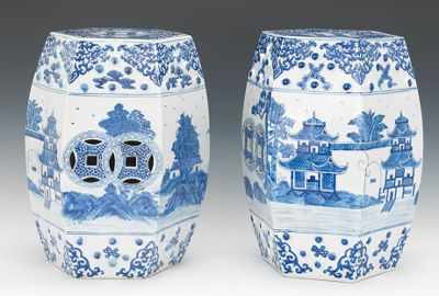 Appraisal: A Pair of Chinese Porcelain Garden Seats Hexagonal shape molded