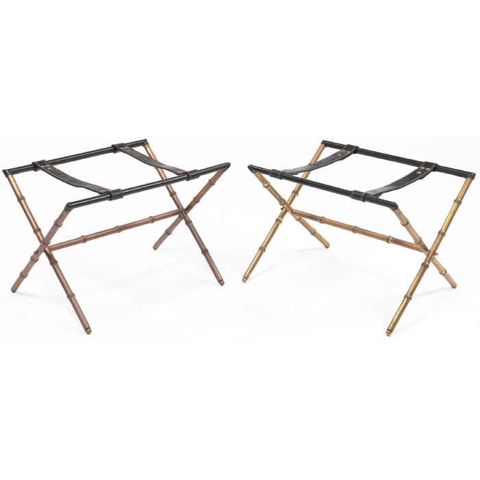 Appraisal: Jacques Adnet luggage racks France pair original black leather straps