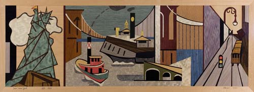 Appraisal: HANANIAH HARARI Into New York Inlaid wood multiple x mm