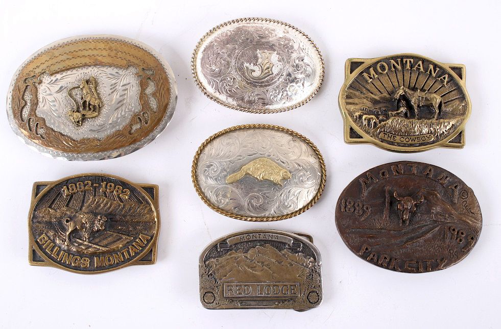 Appraisal: Collection of Montana Silver Brass Belt Buckles Featured in this