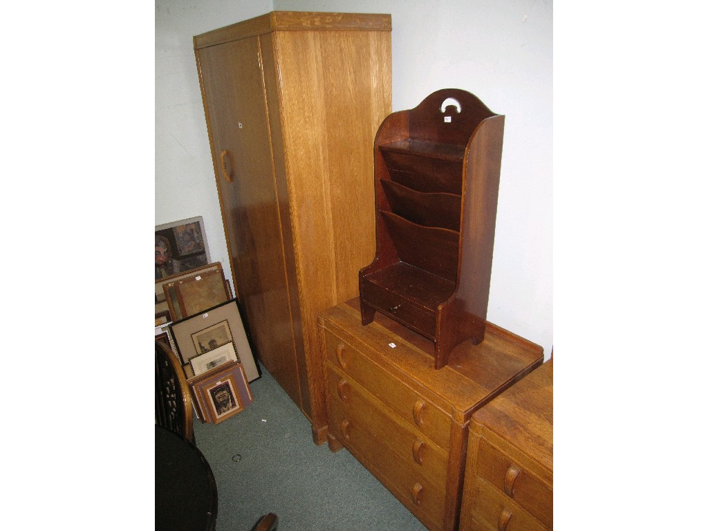 Appraisal: Three piece oak bedroom suite and a magazine stand