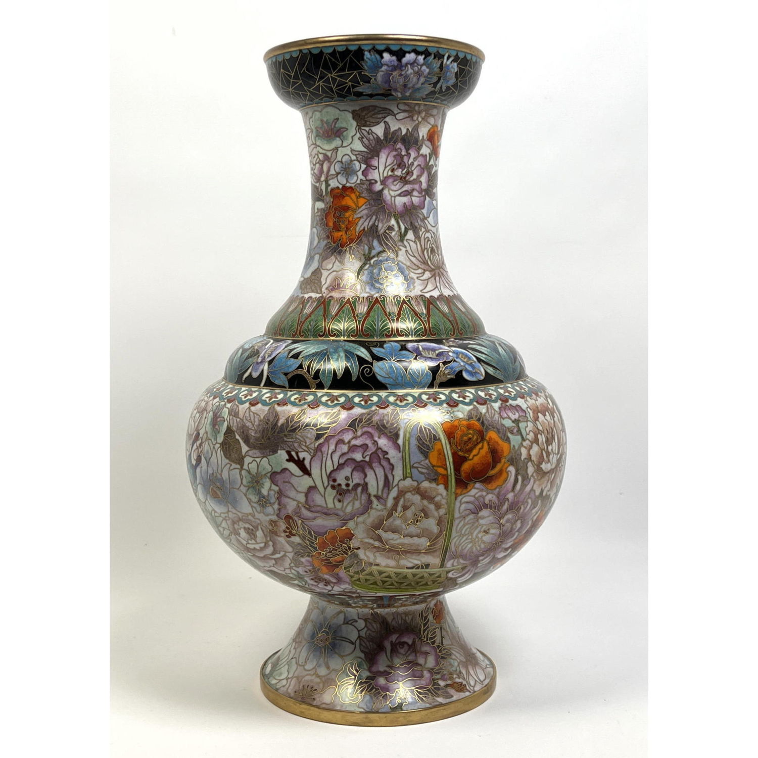 Appraisal: Tall Cloisonne Enamel Vase Brass cloisonne Flowers and butterflies Dimensions