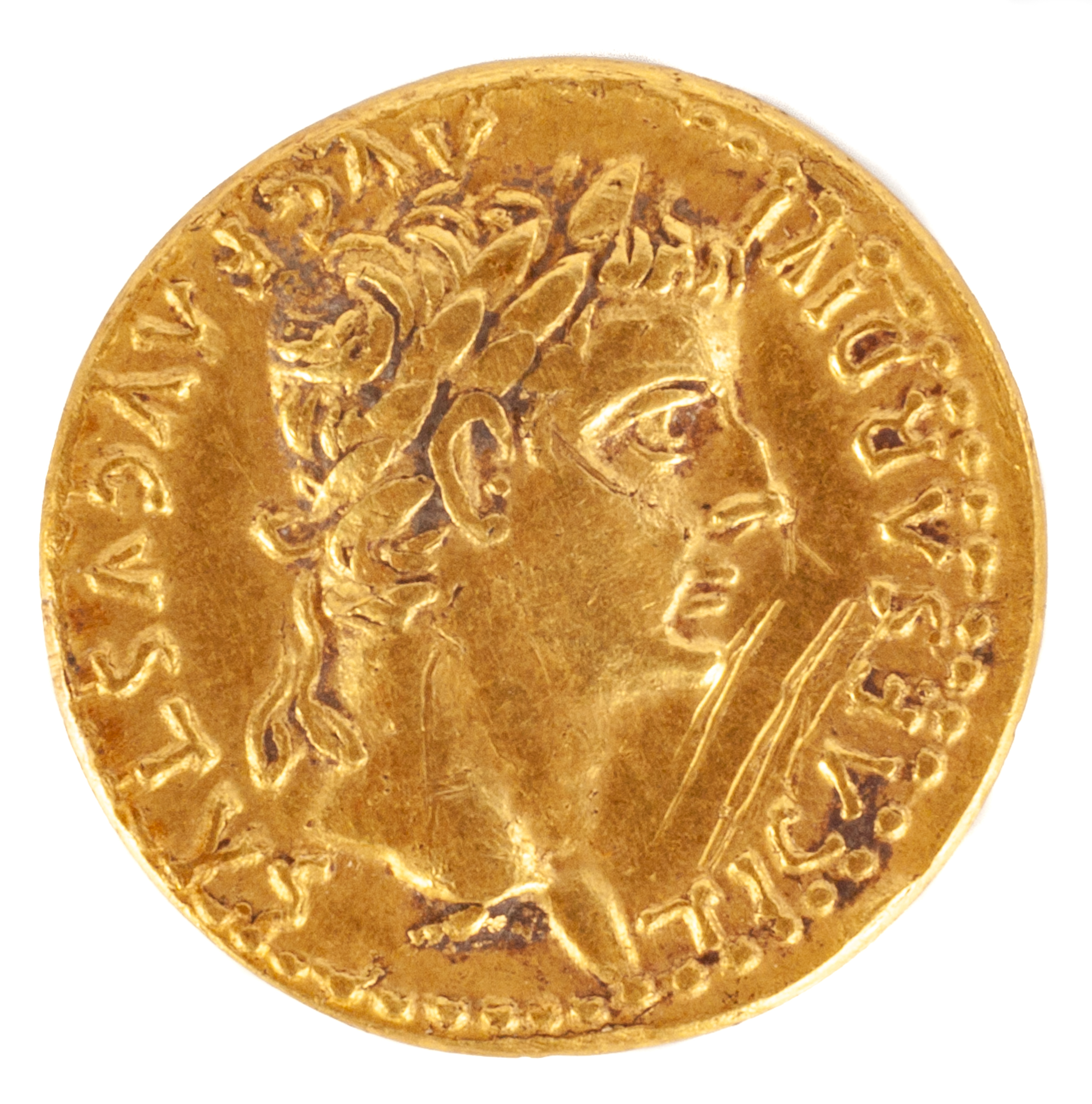 Appraisal: AUREUS OF TIBERIUS - AD gold coin caption TI CAESAR