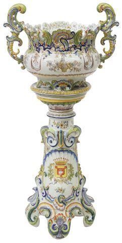 Appraisal: French faience planter on stand likely from the Rouen Normandy